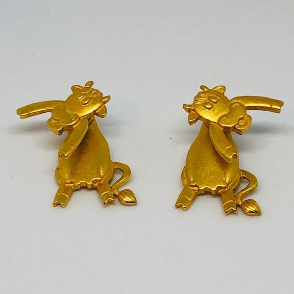 Cow or Bull Earrings signed JJ, Vintage JJ Earrings, Bull Cow Mascot Earrings