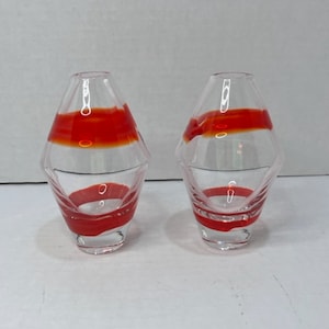 Guzzini Art Glass Vase Bud Vase Set Of 2 Red White Swirl 5&quot;
