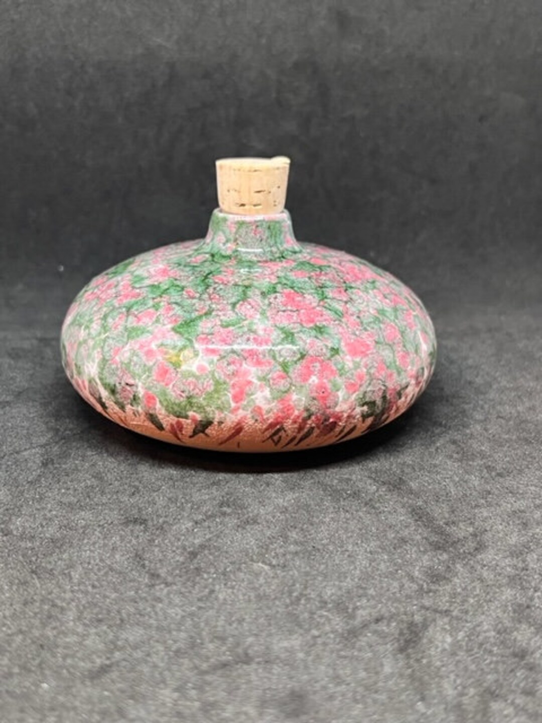 Vintage Terracotta Pottery Perfume Jar With Pink and Green Etsy