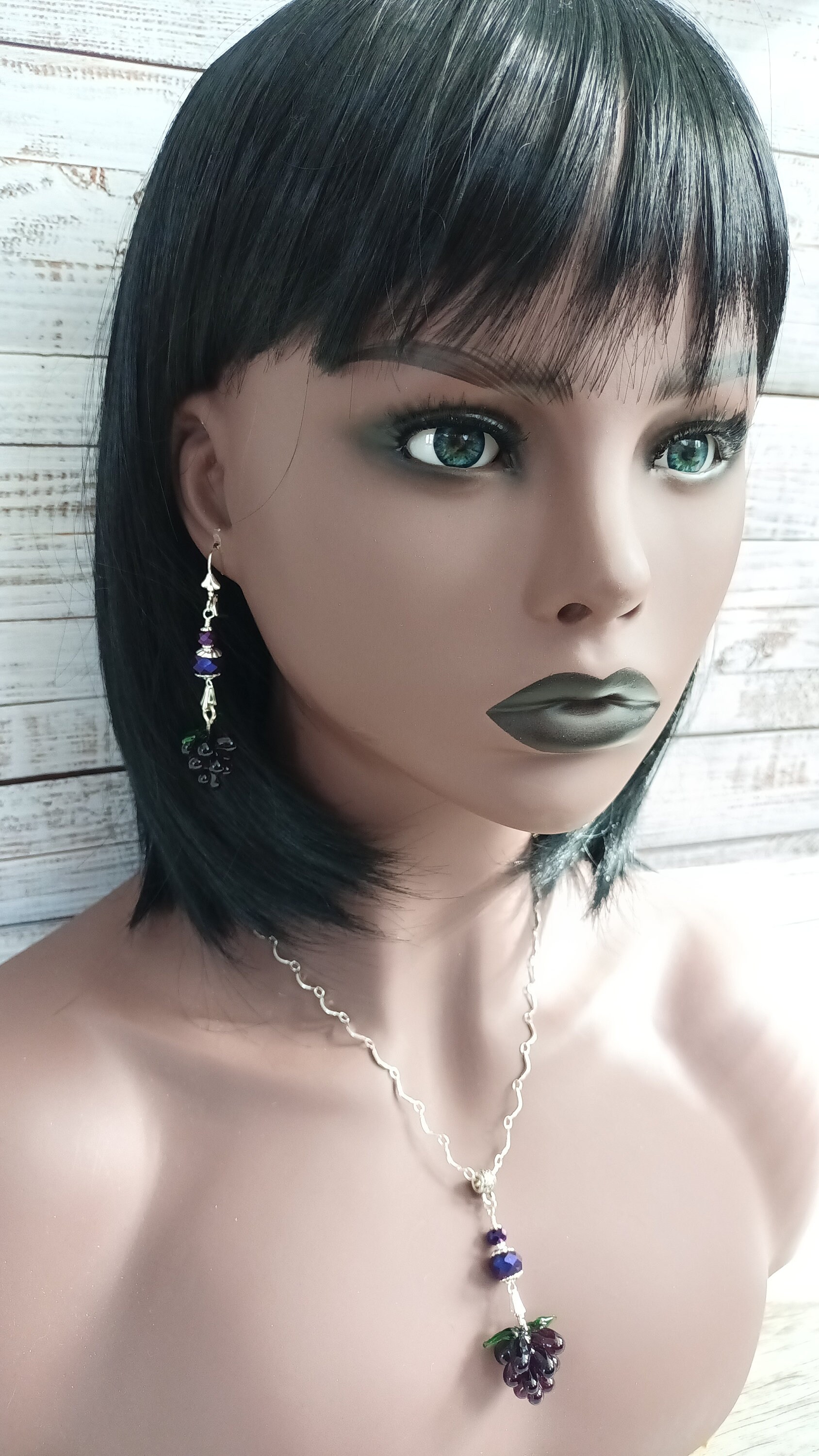 Dark Purple Glass Grape Cluster Jewelry Set Deep Red Wine Etsy