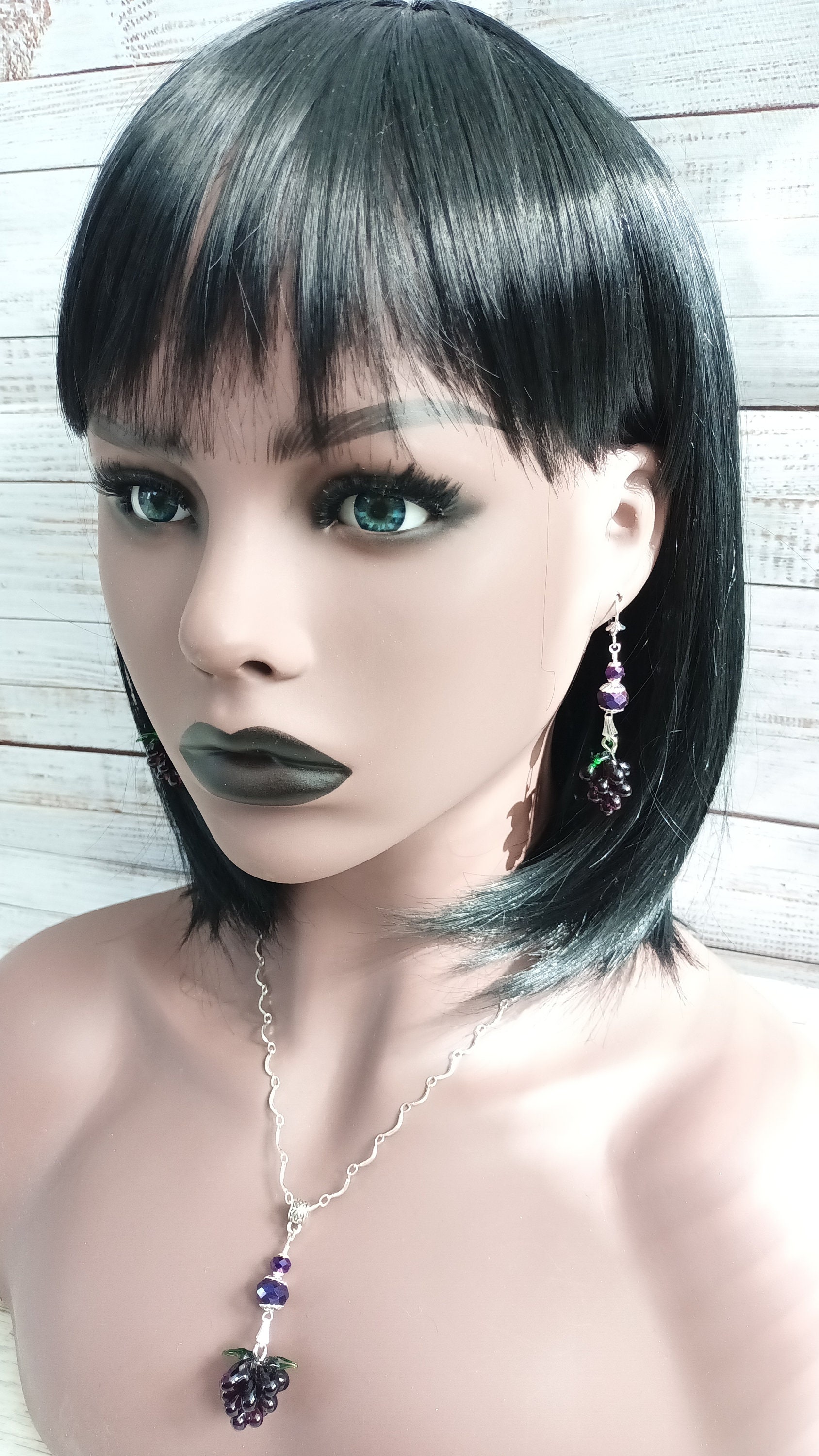 Dark Purple Glass Grape Cluster Jewelry Set Deep Red Wine Etsy