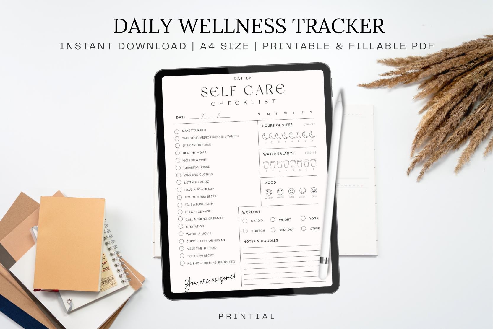 Self Care Checklist, Self-Care Planner, Selfcare Journal Tracker, Wellness Planner Printable, Daily Wellbeing, Mindfulness Daily Planner