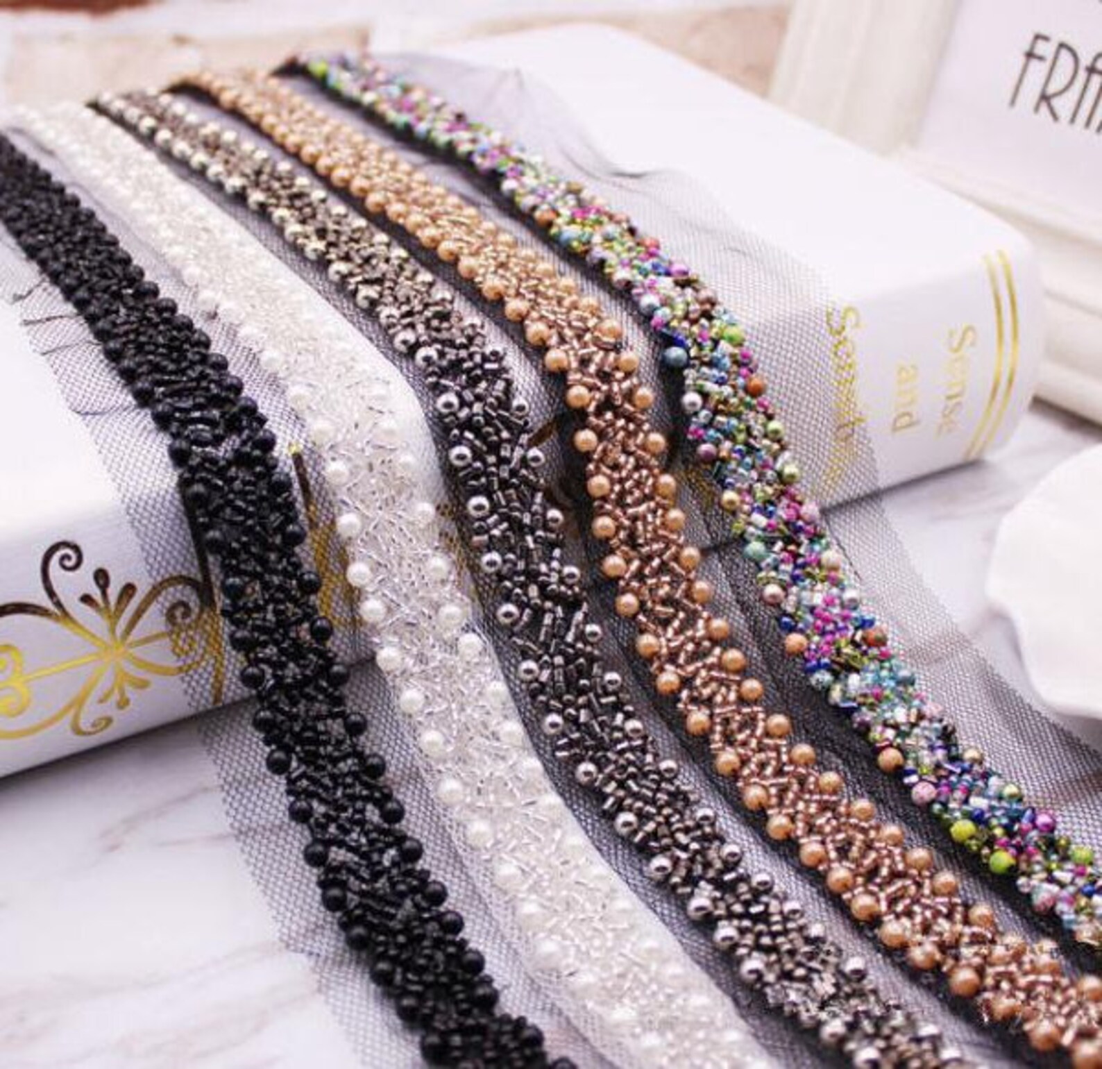 5yards Heavy Beaded Lace Trim, Bugle Bead Lace Tape, Heavy Beading Lace