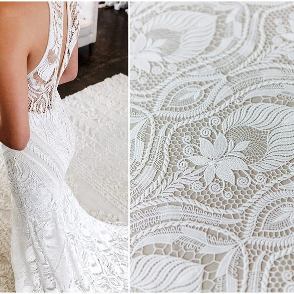 1 Yard high quality Guipure boho bridal lace Boho wedding dress fabrics Crochet bridal embroidered lace fabric wedding dress lace