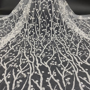 1 yarda de cuentas blancas con lentejuelas en malla bordada tela de encaje guipur elegante tela de encaje para vestido de novia