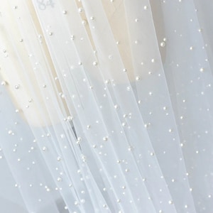 Dense Pearls Beaded Lace Fabric Soft Tulle Lace Fabric Bridal Lace Supply DIY Wedding Sewing  1 Yard
