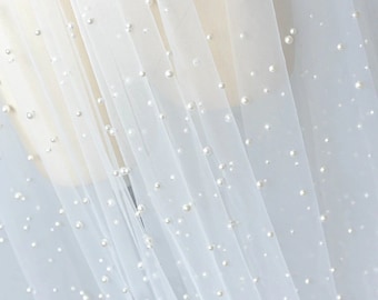 Dense Pearls Beaded Lace Fabric Soft Tulle Lace Fabric Bridal Lace Supply DIY Wedding Sewing  1 Yard