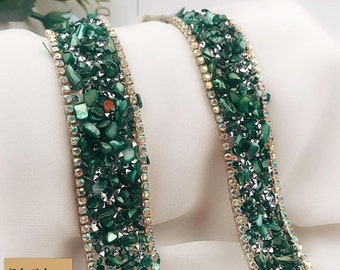 1yard Colorful Stone Rhinestones beaded Chain Iron on Hotfix Crystal rhinestone Chain Gemstone Lace Trim ironing hand sewing accessories