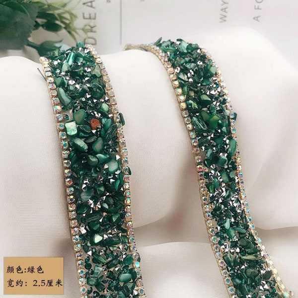 1yard Colorful Stone Rhinestones beaded Chain Iron on Hotfix Crystal rhinestone Chain Gemstone Lace Trim ironing hand sewing accessories