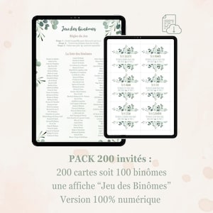 Jeu des Binômes 200 Invités - Numérique - A imprimer - Mariage