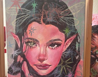 Fairy Portrait Painting: Staring Beauty on 16x20 Canvas
