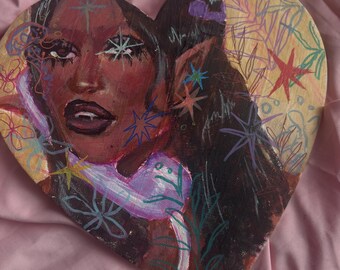 ring me  original painting on heart canvas about 8x10