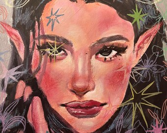 Fairy Portrait Painting: Staring Beauty on 16x20 Canvas