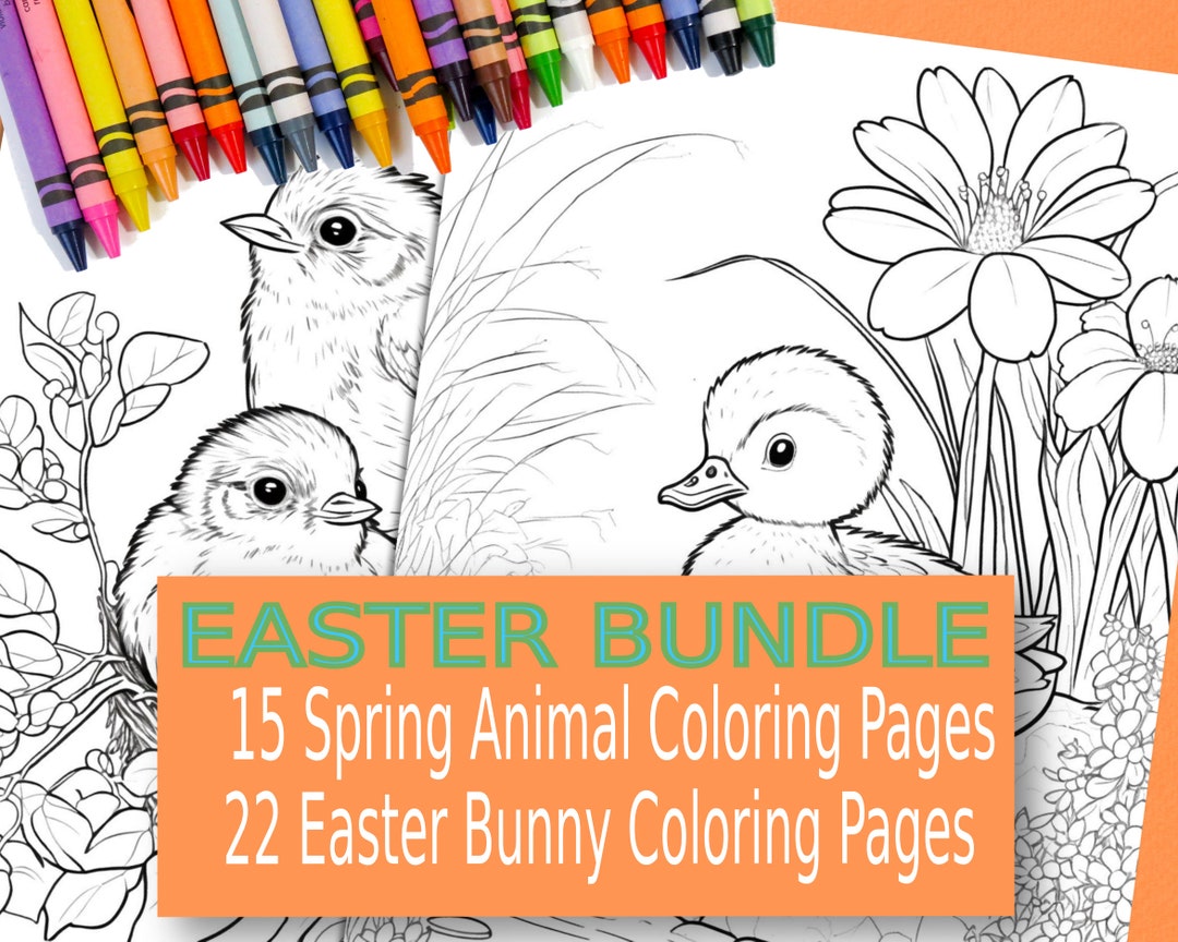 Easter Coloring Page Bundle 37 Pages of Cute Animals and Easter