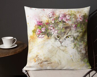 Kitty Pillow |  Linen Throw Pillow