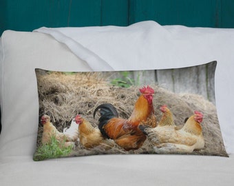 Farmhouse Chickens Pillow | Linen Pillow | Throw Pillow | Farmhouse Decor | Housewarming Gift | Chicken Decor | Country Chicken Decor
