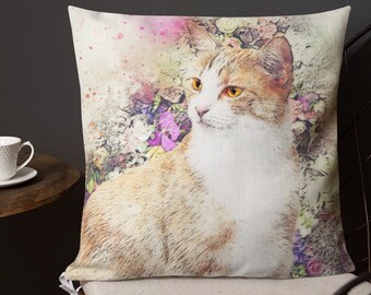 Kitten Throw Pillow | Linen Handmade Pillow | Decorative Pillow | Kitty Accent Pillow | Housewarming Gift