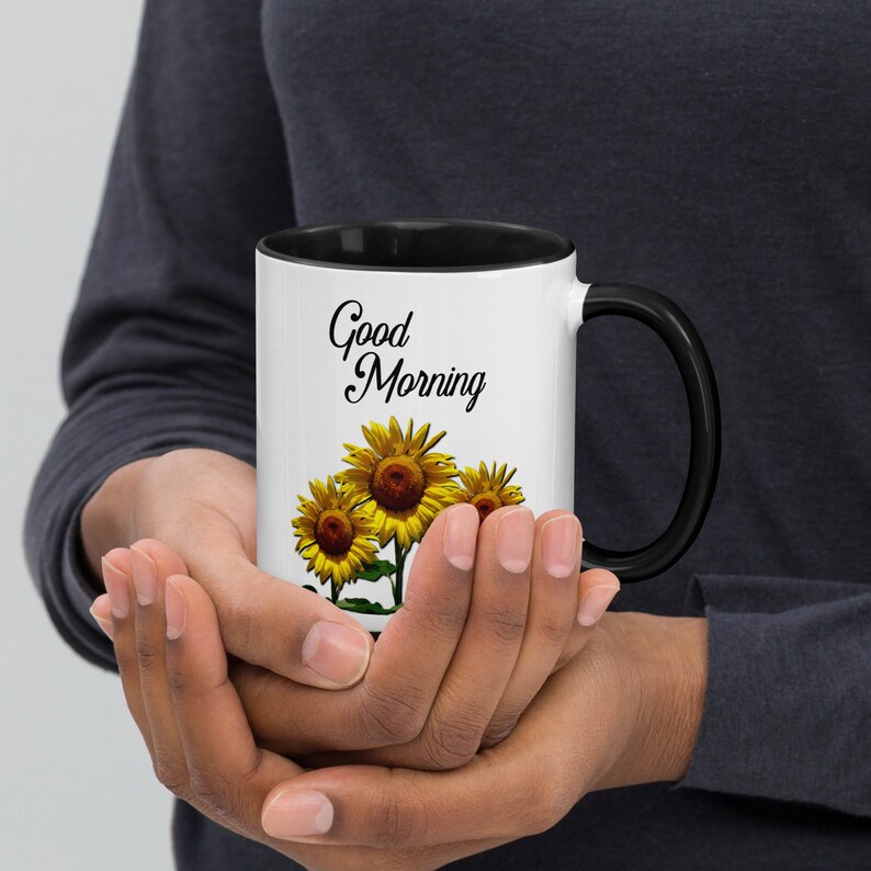 Good Morning Sunflowers Ceramic Mug With Color Inside - Etsy