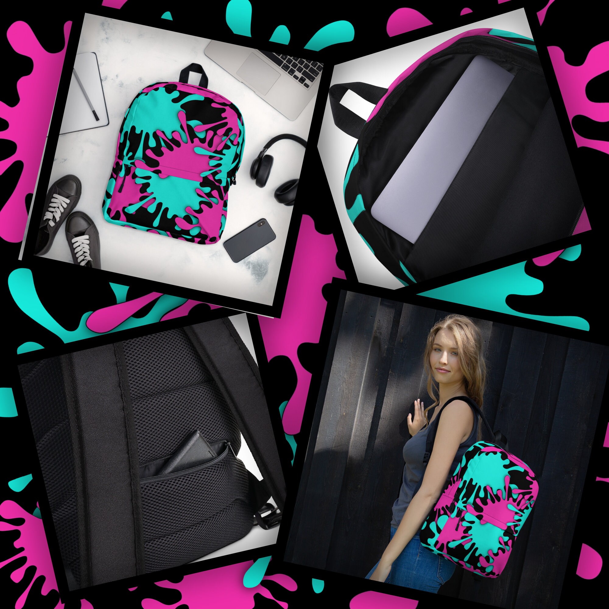 NEFF Pastel Spray Paint Slatter Backpack Neon Paint Splatter Backpack, Full-sized With Water Bottle  main image 2