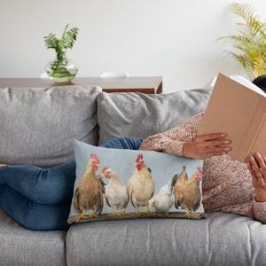Farmhouse Chickens Pillow | Linen Pillow | Throw Pillow