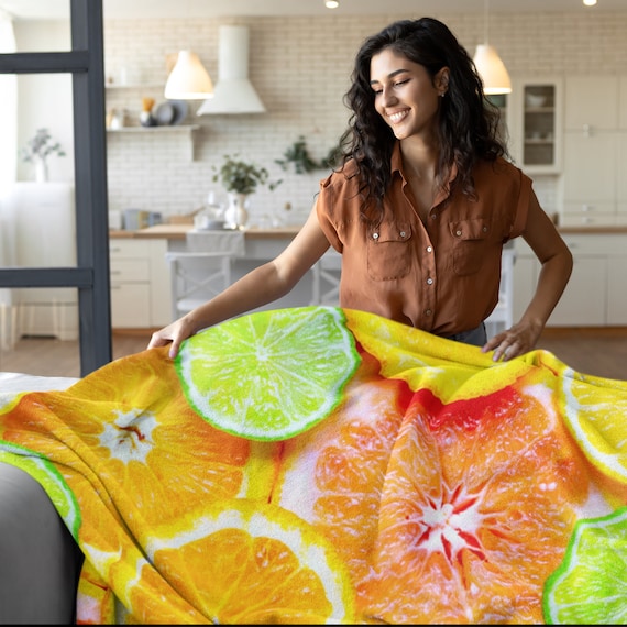 Vibrant Citrus Throw Blanket | Lemon & Orange Decor | Sunny Citrus 