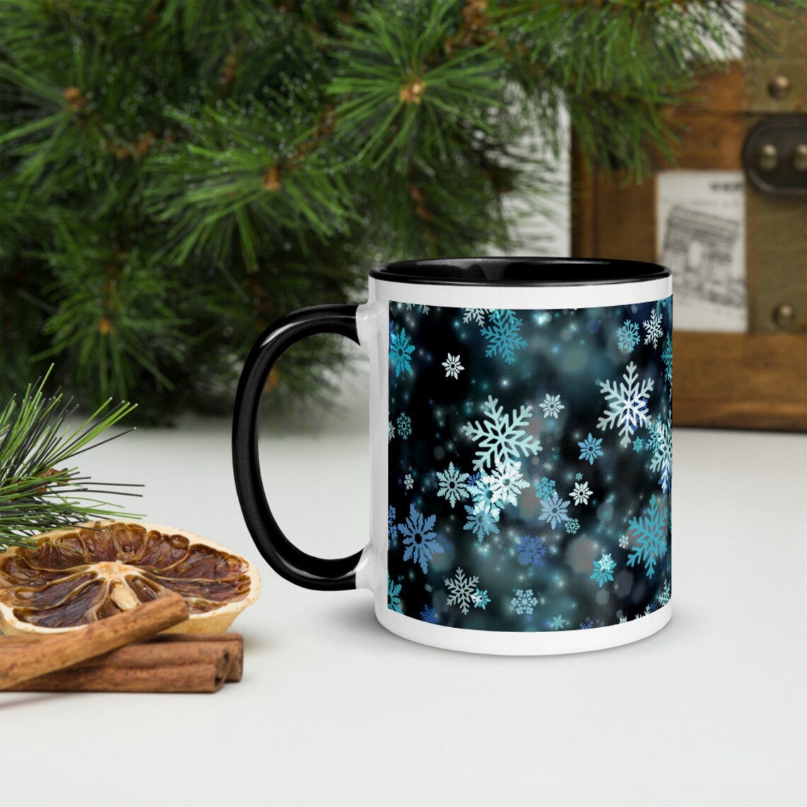Snowflakes Morning Coffee Mug With Color Inside Ceramic Etsy