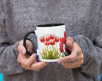 Tulips Mug with Color Inside | Morning Coffee Mug