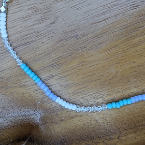 Beaded layering necklace (mint, white, crystal & periwinkle)