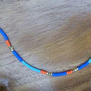 Beaded layering necklace (royal blue, mint, orange & gold)