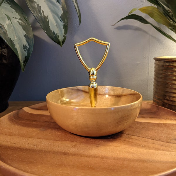 Myrtlewood bowl/catchall with gold handle