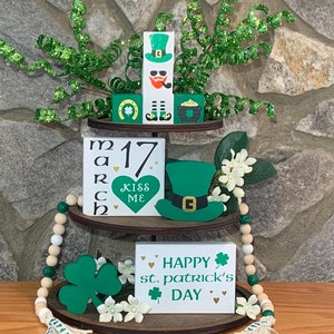 St. Patrick’s Day farmhouse style tiered tray decor bundle