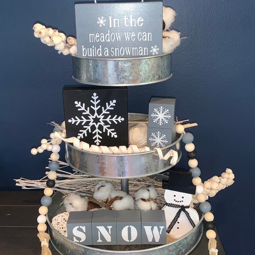 BUNDLE // Winter Themed Tier Tray Decor // Snow Themed Tiered Etsy