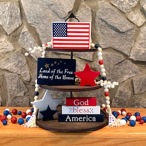 Patriotic tiered tray farmhouse decor bundle