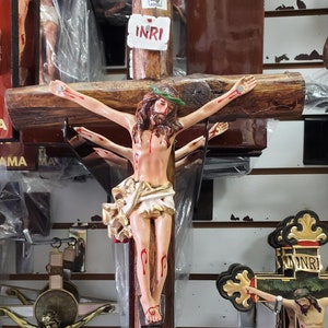 14.5" Wall Cross Jesus Christ Crucifix Tronco Manto Blanco Crucifijo Cristo White Crucifix