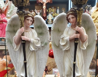 22 inch Set Angel Custodio Candel Holder Statue Guardian Angel Catholic Figurine SHIPS NOW ANGEL Custodios Set (Holds Candles 3″ Wide)