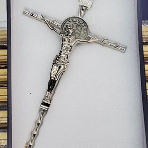 9 inch Saint Benedict Metal Crucifix No.19103 Crucifijo Medalla San Benito Cross In Box silver & gold metal cross
