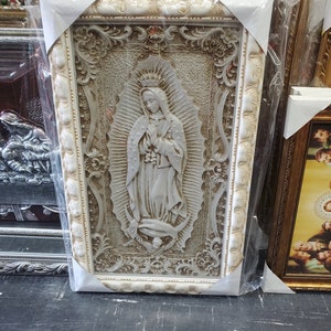 Guadalupe Mary white frame 3D Double Frame 16x27 inches