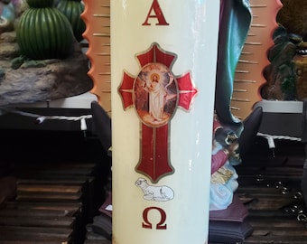 CIRIO PASCUAL Large 2 kilos Candle Easter Candle 12 inches Tall Candle Cross