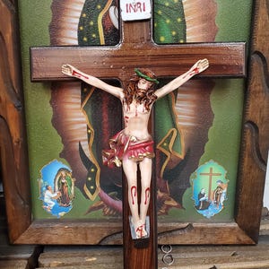 15” Wall Cross Jesus Christ Crucifix Polyester* Manto Rojo Red Crucifijo Cristo