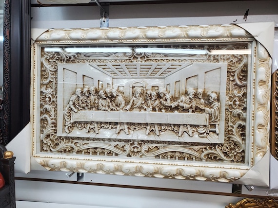 Last Supper White 3D Double Frame 26x17 Inches Ultima Cena Wall