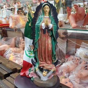 12 inch Virgen De Guadalupe Y Bandera Mexico Virgen Guadalupe with Mexico flag