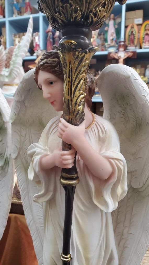 22 Inch Set Angel Custodio Candel Holder Statue Guardian Angel