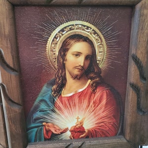 Sagrado Corazon De Jesus Cuadro Madera 9&quot;X11&quot; Sacred Heart Jesus Picture Frame