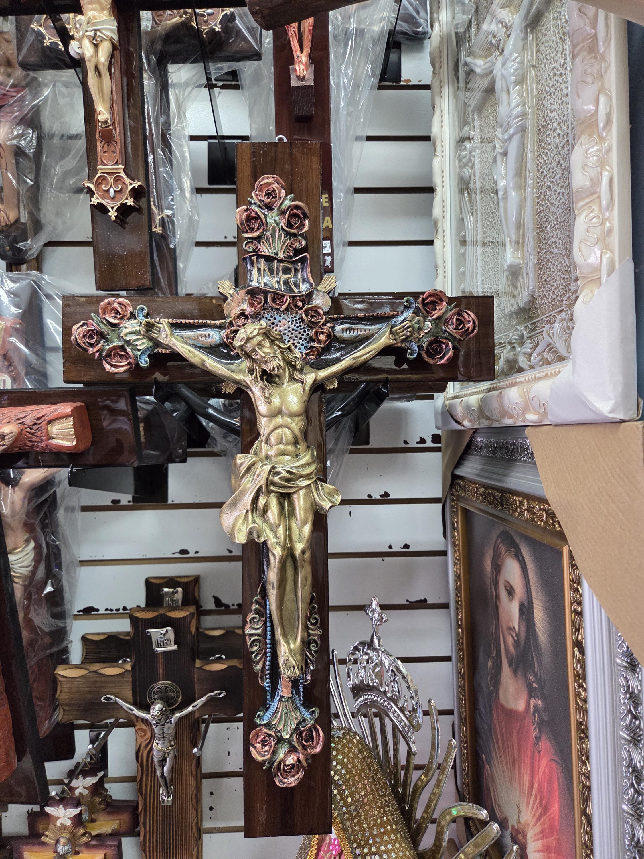 アンティーク　ブラス　真鍮　キリスト教　クリスチャン　オーナメント　オブジェ 25” Wall Cross Jesus Gold Floral Crucifix Christ Crucifix Tronco