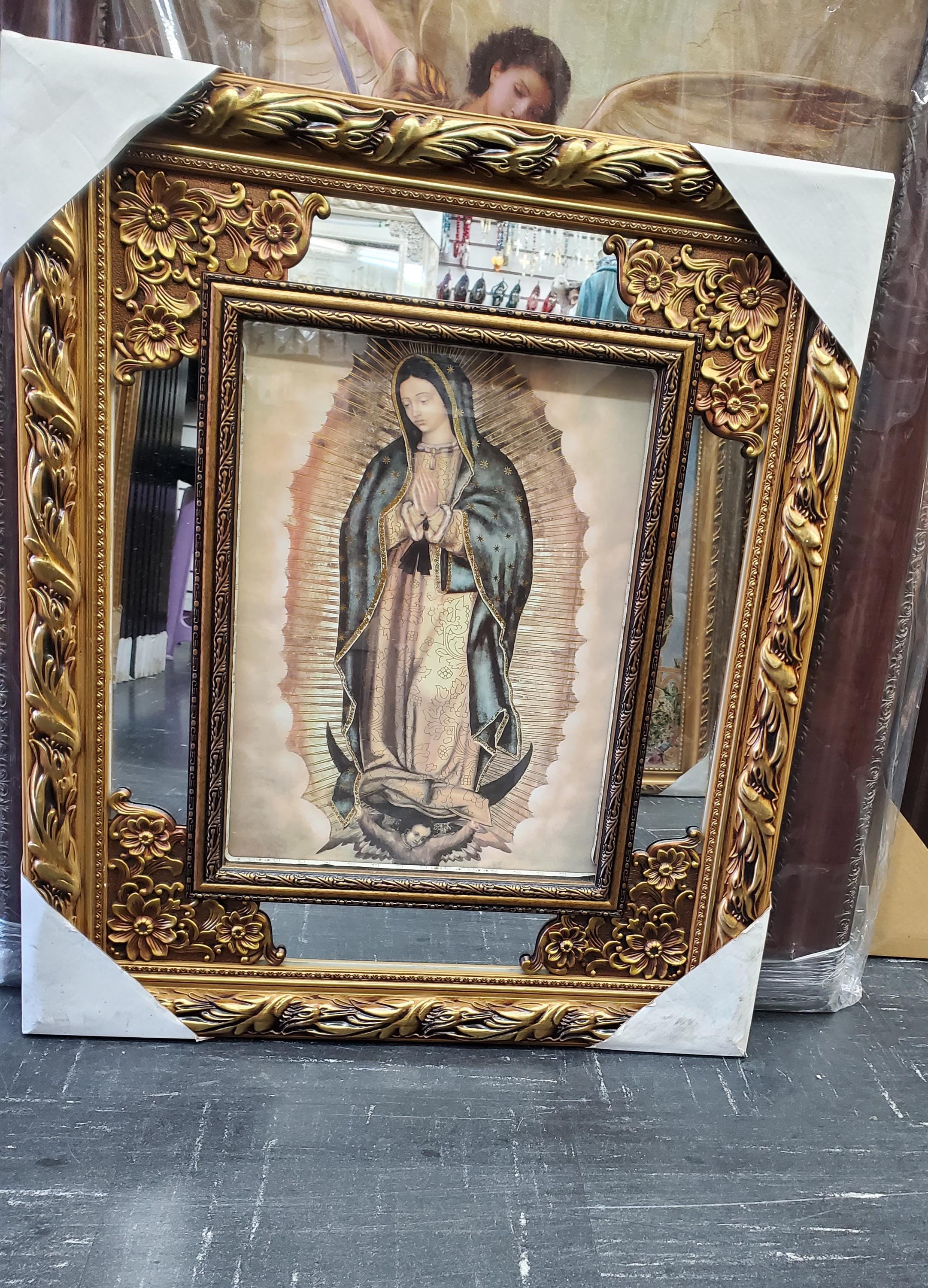 Guadalupe Mary Gold Led Light up Mirrored Frame Double Frame