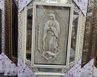 Guadalupe Mary white frame 3D Double Frame 24x34 inches