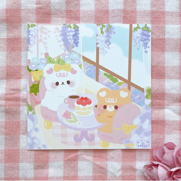 Cute Bear Art Print  | Cute Animal Art Prints | Cute Cafe Art Prints | Kawaii Food Prints