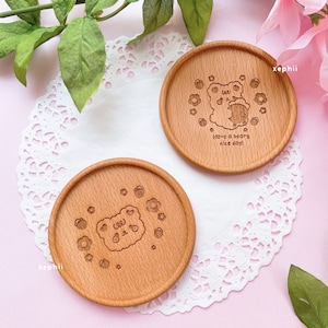 Cute Bear Wooden Coaster | Round Wood Coaster| Cute Animal Coaster