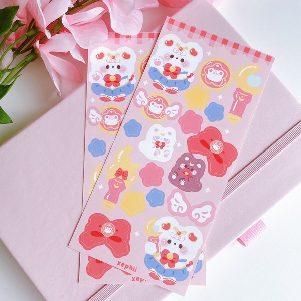 Cute Magical Bear Sticker Sheet | Sailor Moon Sticker Sheet| Kawaii Mahou Shoujo Bullet Journal Stickers| Planner Stickers