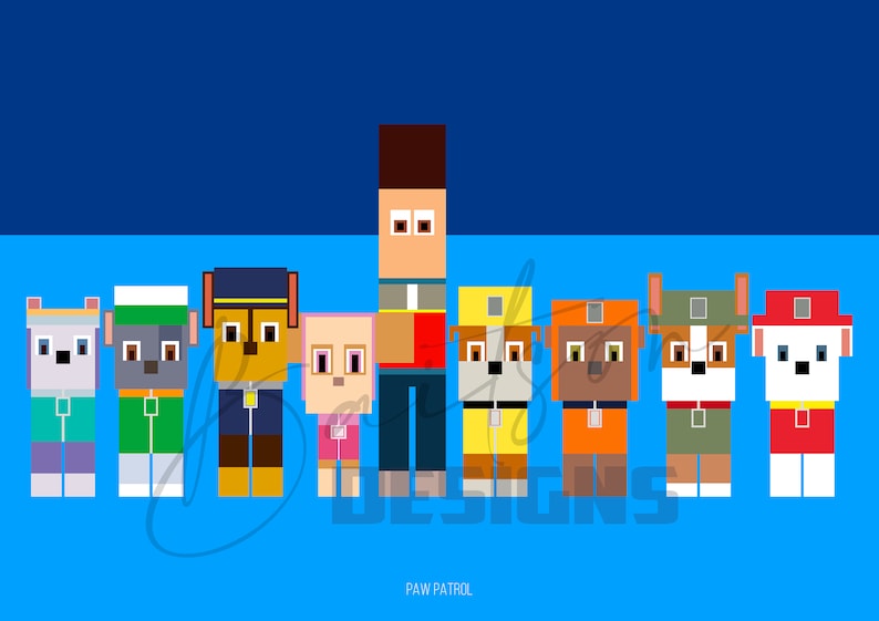Photoshop Digital Art Kids Cartoon CGI\u2013animated children/'s television series Paw Patrol Minimal Block Poster Print